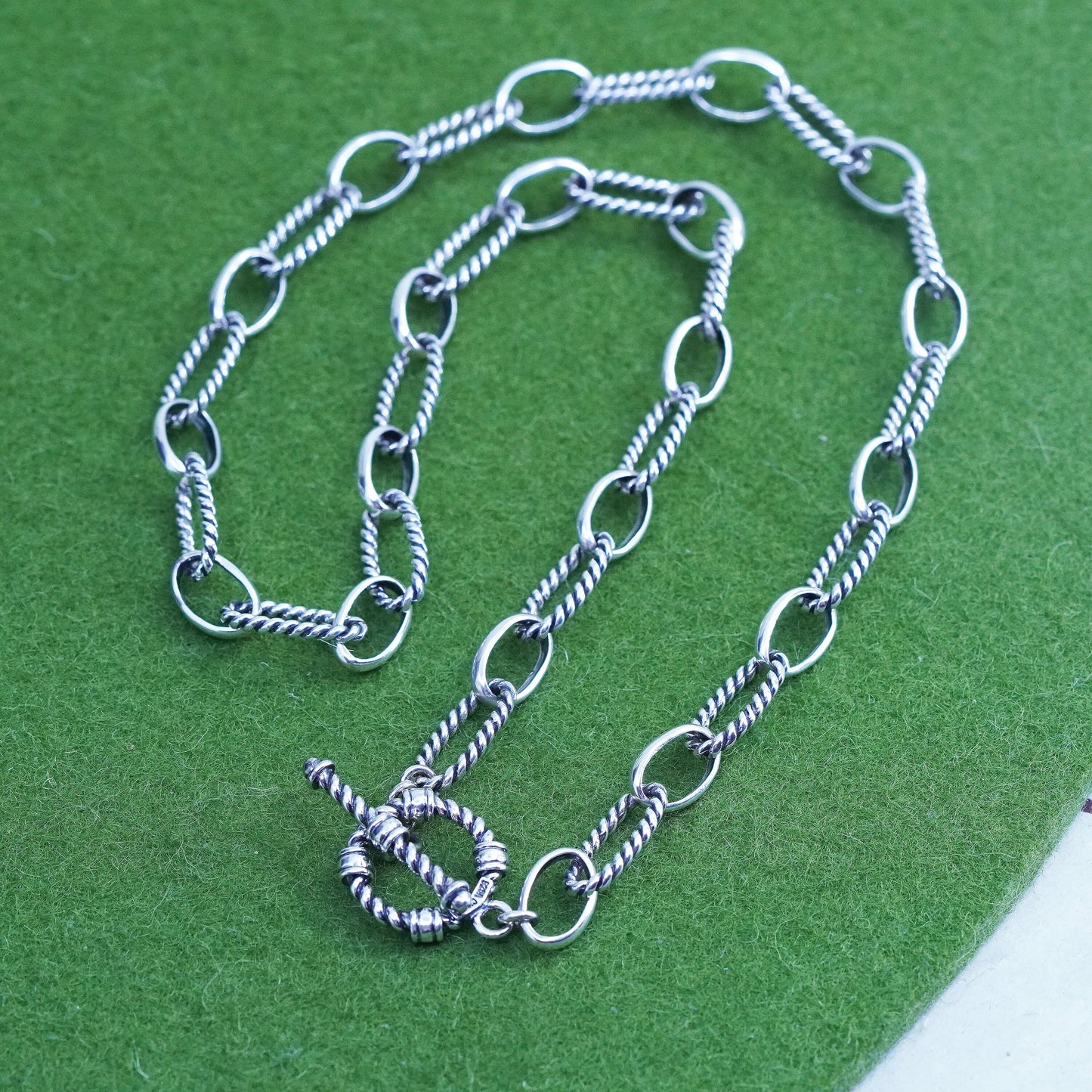 18", vintage sterling silver handmade necklace, 925 elongated cable chain