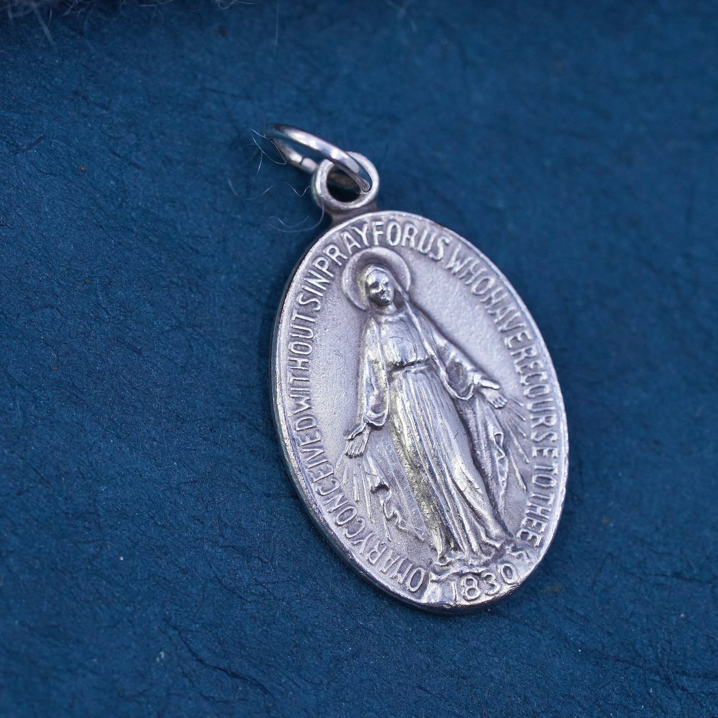 sterling silver Virgin Mary pendant, 925 tag charm mary conceived sin pray us