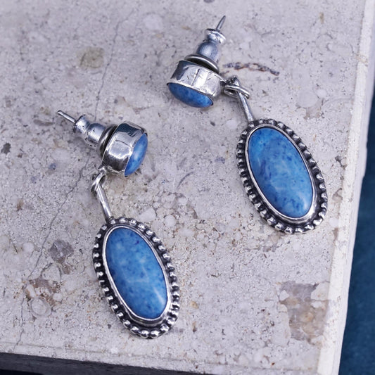 Native American Sterling silver earrings, 925 dangles with denim lapis lazuli