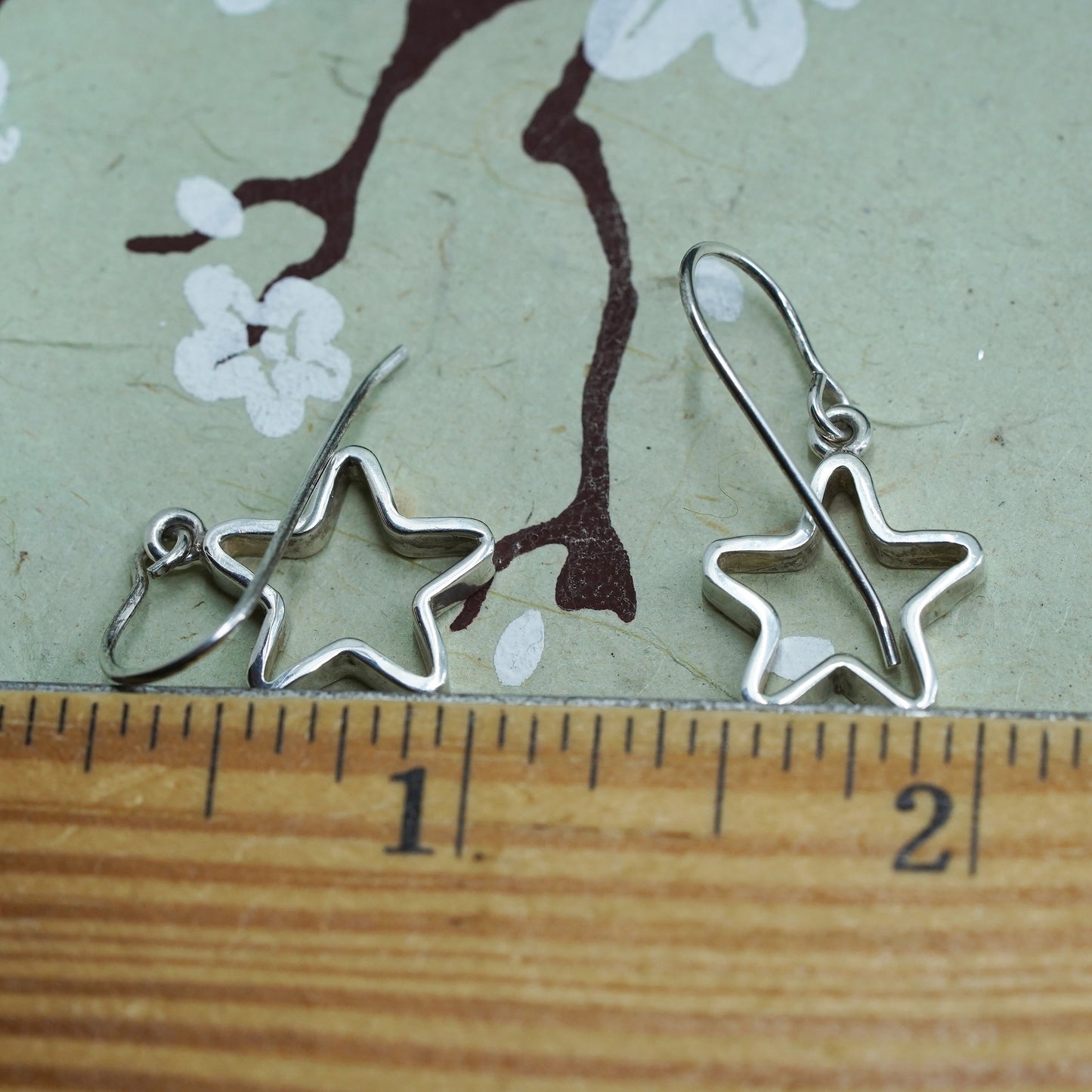 Vintage sterling silver handmade earrings, 925 star dangles