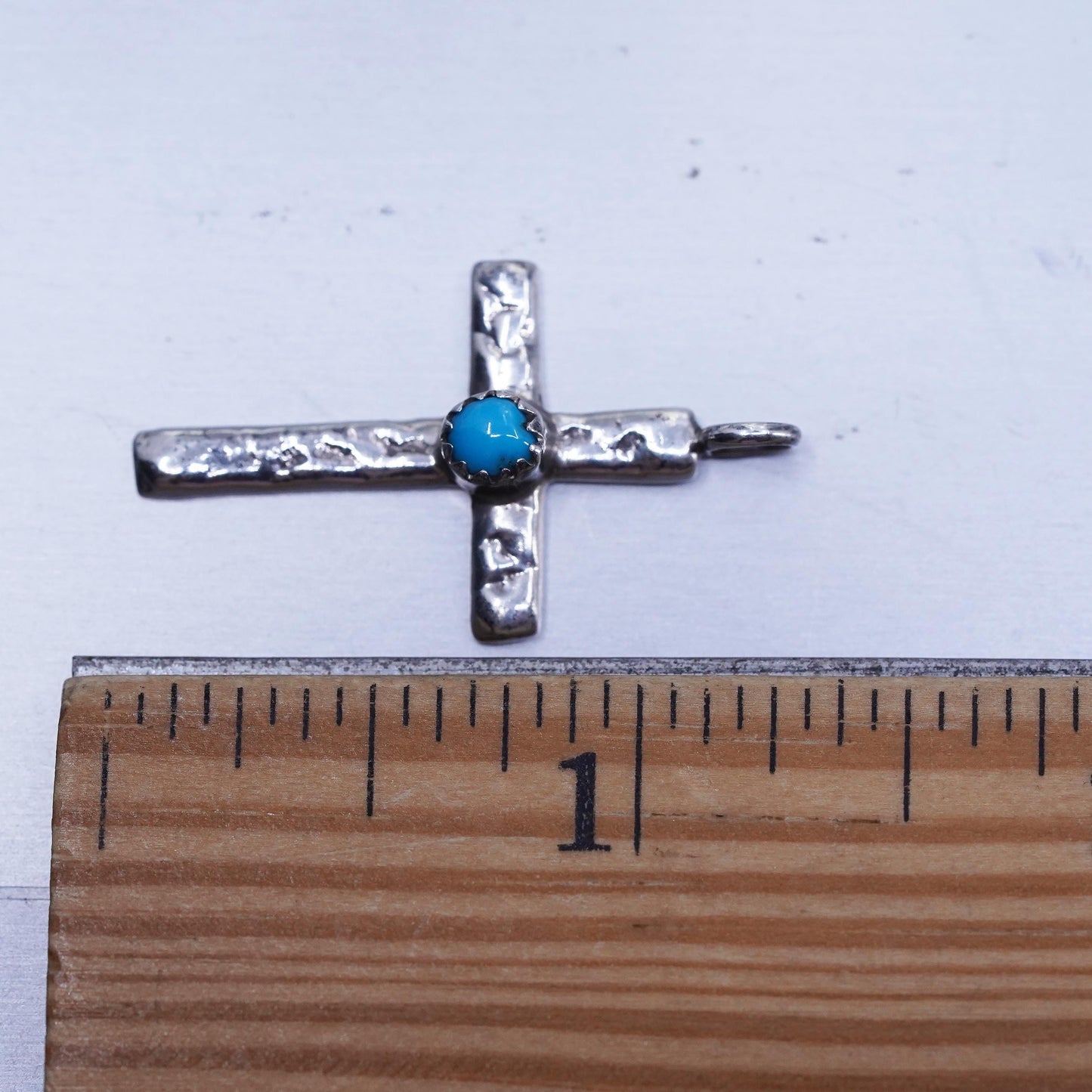 Native American sterling 925 silver cross pendant with turquoise