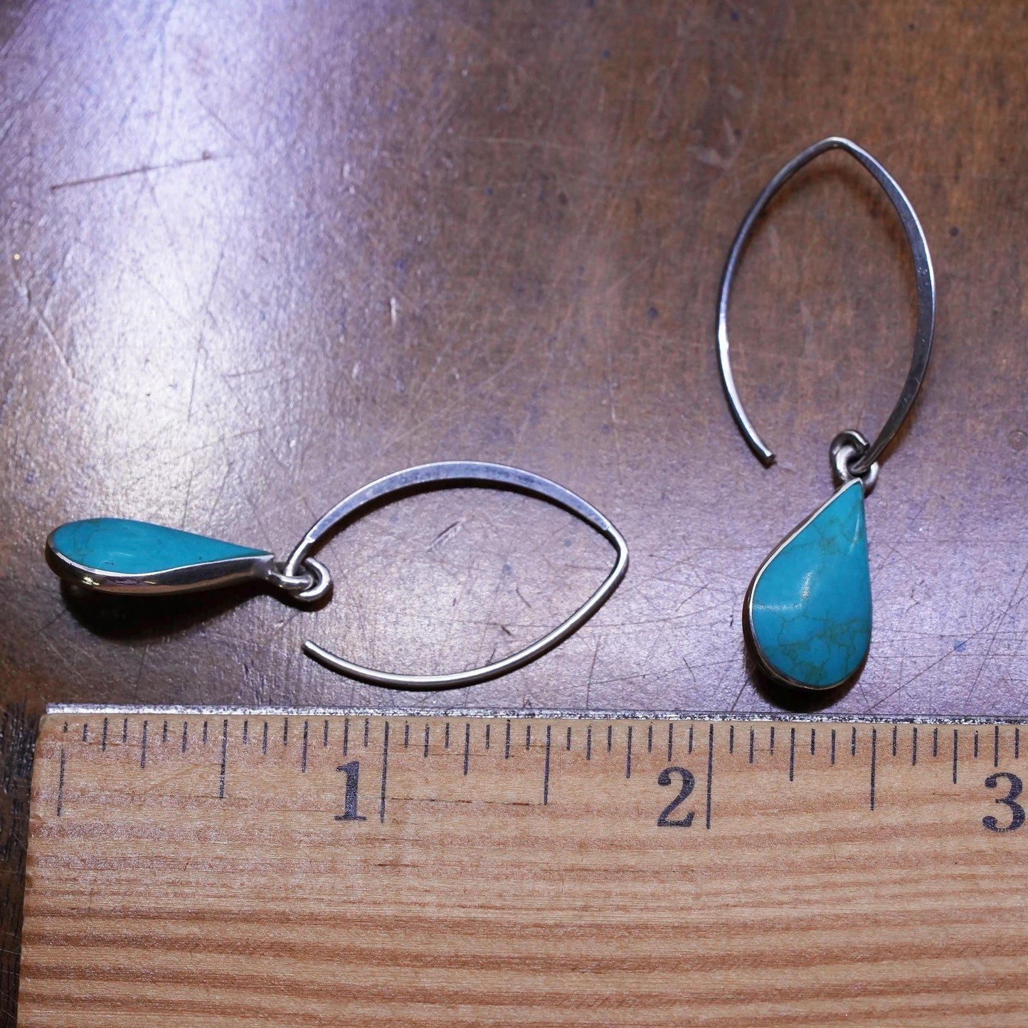 Vintage sterling 925 silver handmade teardrop earrings with turquoise