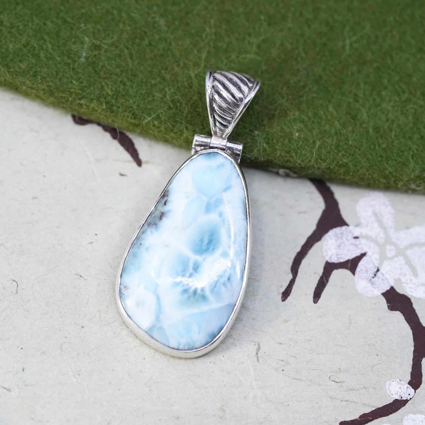 Vintage southwestern sterling 925 silver handmade pendant with Larimar