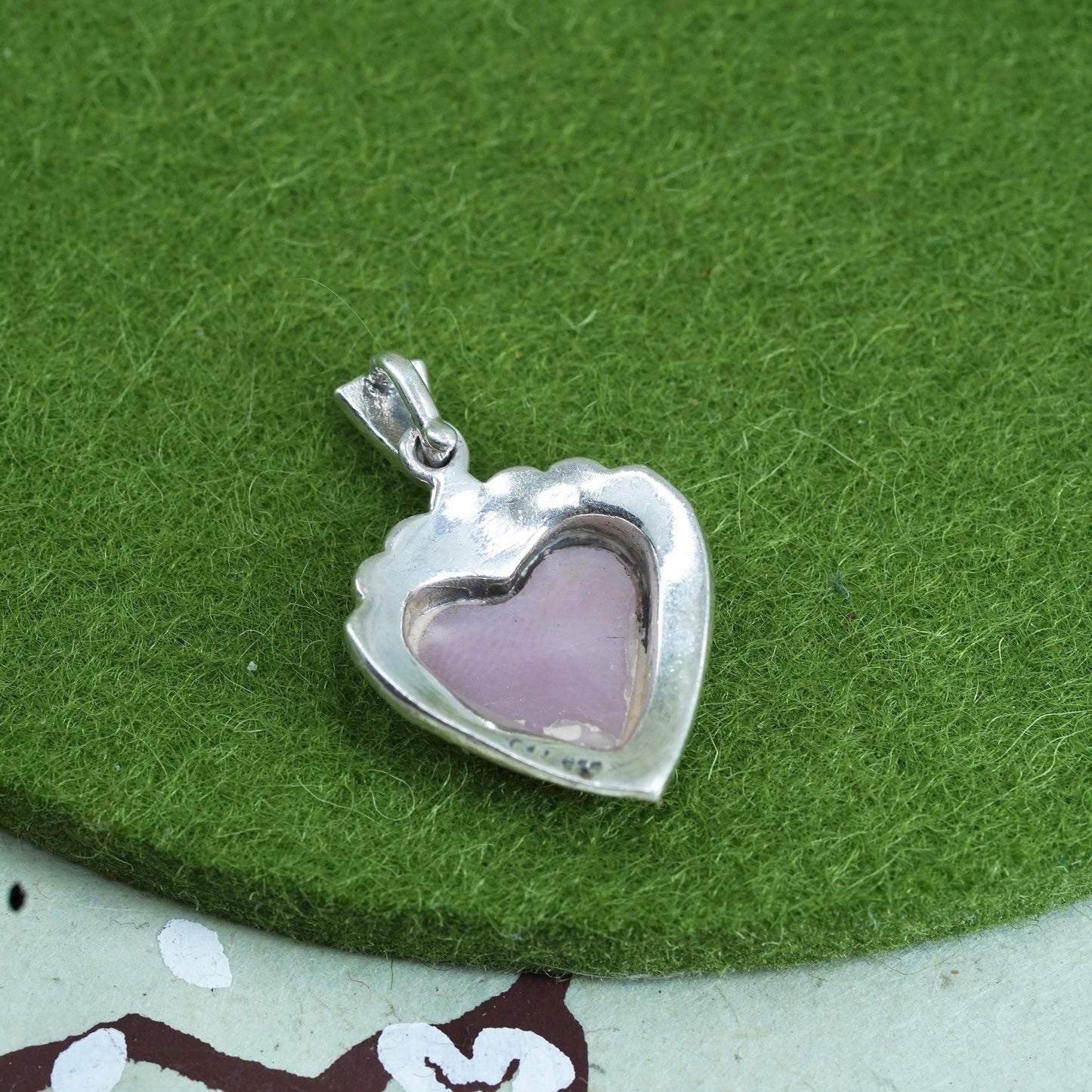 sterling 925 silver handmade heart pendant with mother of pearl and marcasites