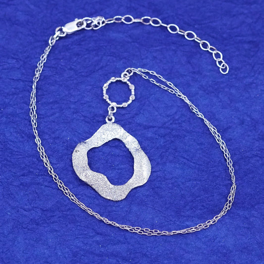 16+2”, Italian Sterling silver necklace, 925 chain glittering circle pendant