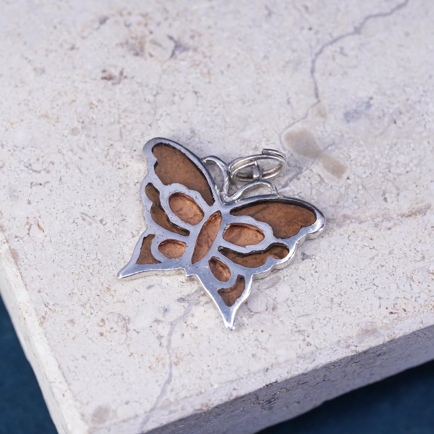 vintage Sterling silver handmade pendant, 925 butterfly charm