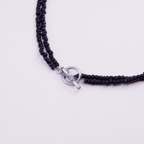 Silpada Sterling Silver Handmade Necklace, Black Glass Beads W/ Hammered pendant