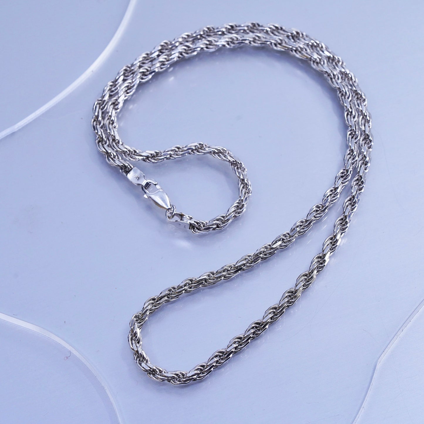 20” 4mm, vintage Italy Sterling 925 silver bold diamond cut rope chain necklace