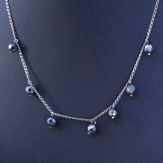 16", sterling silver handmade beads necklace, 925 chain with hematite beads