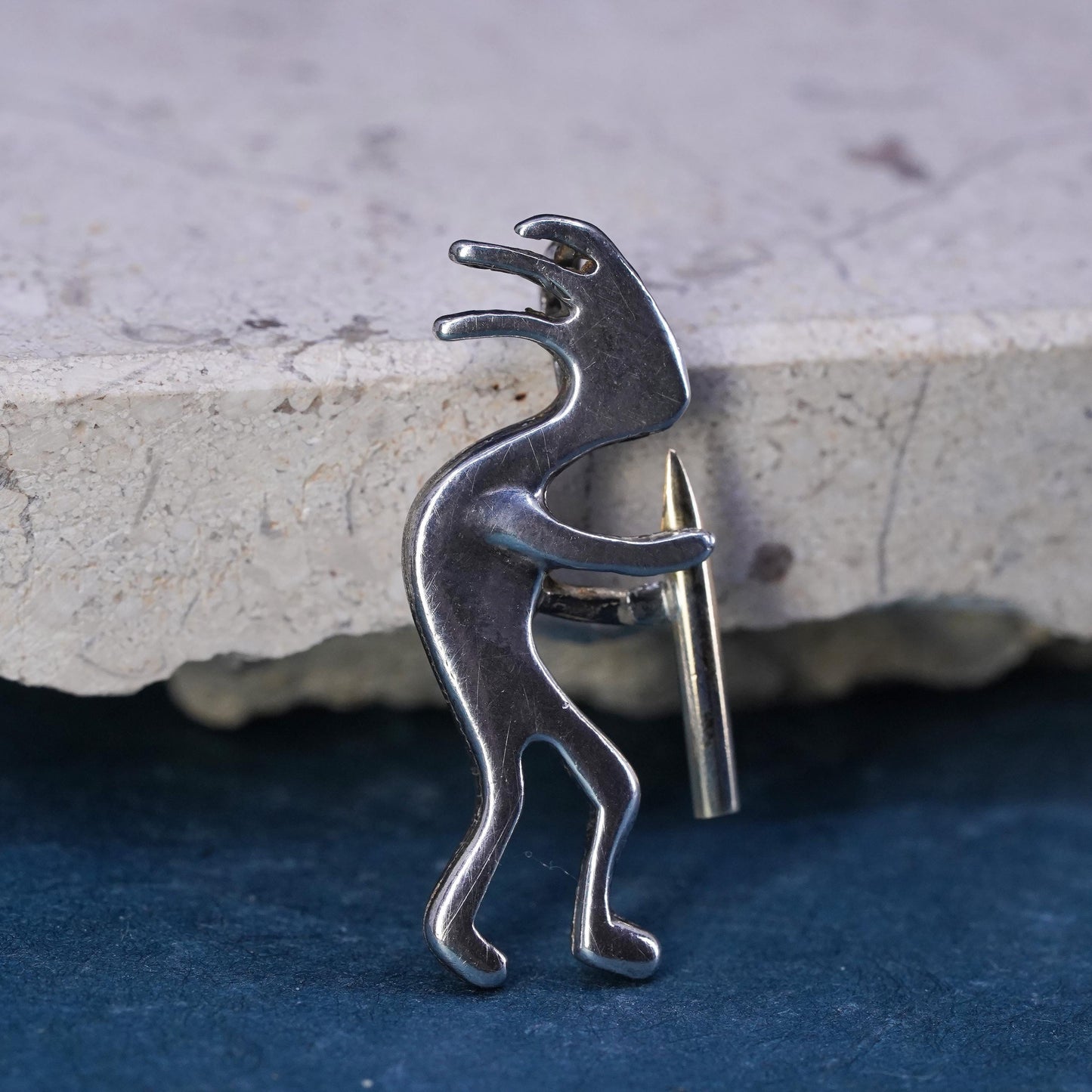 Vintage Native American Sterling silver pendant, 925 Kokopelli 14K yellow gold