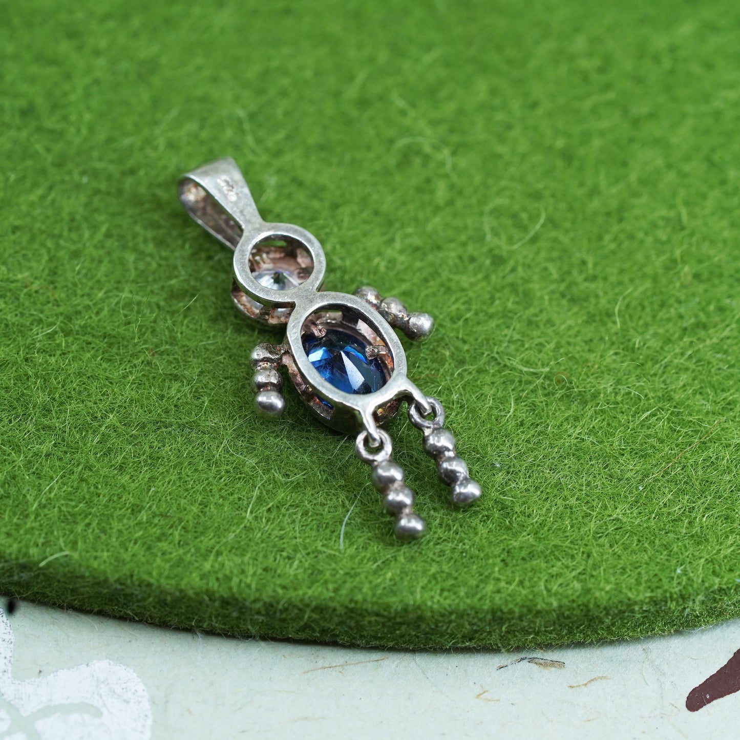 Vintage sterling 925 silver birthstone pendant boy figure charm with sapphire