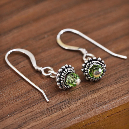 Vintage Sterling 925 silver handmade earrings with peridot drops