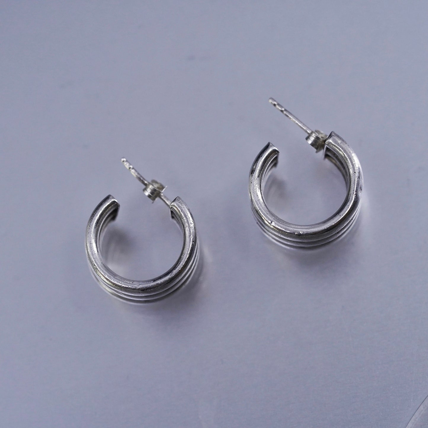 0.75”, vintage Sterling silver handmade earrings, modern 925 wide huggie studs