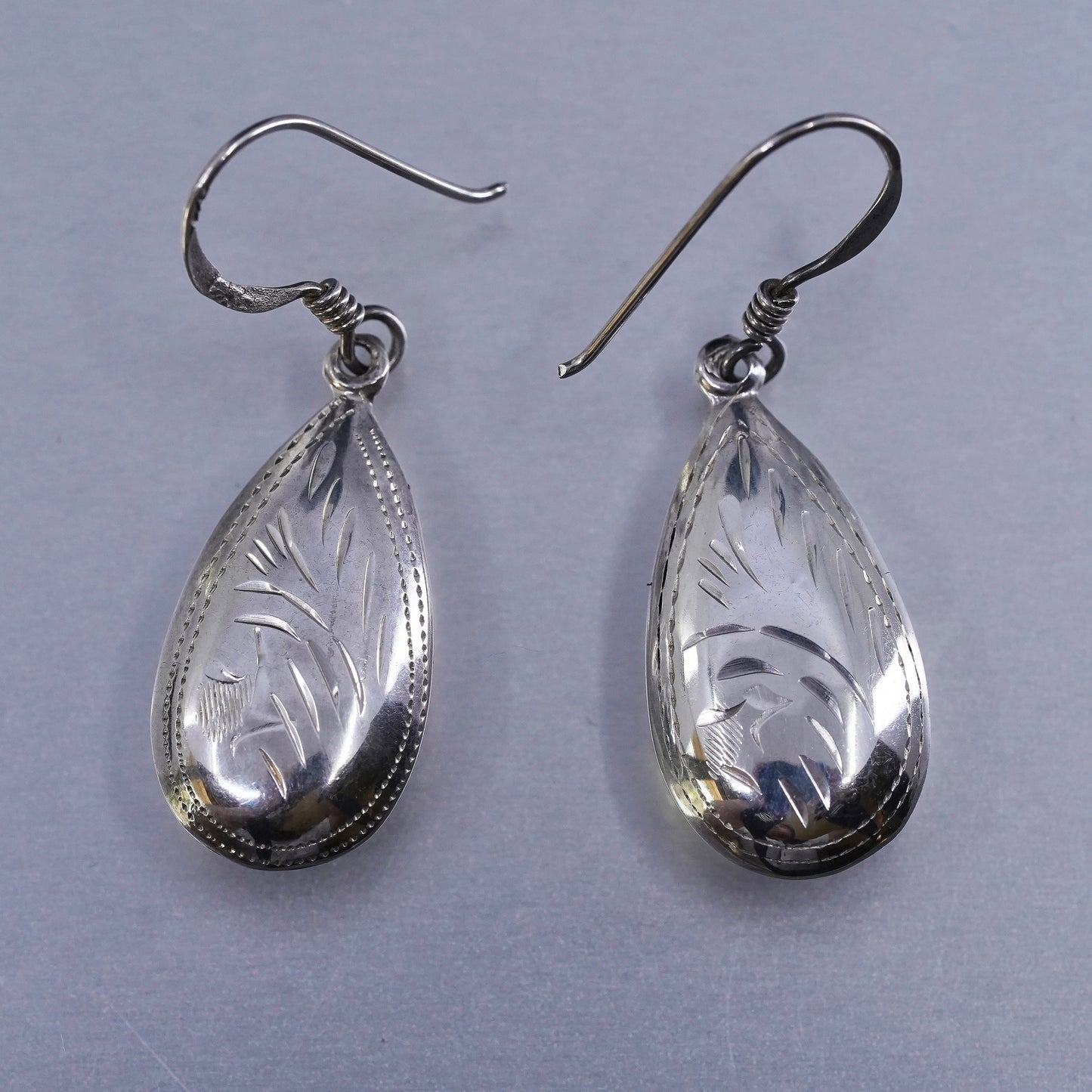 Vintage Sterling 925 silver handmade textured teardrop earrings