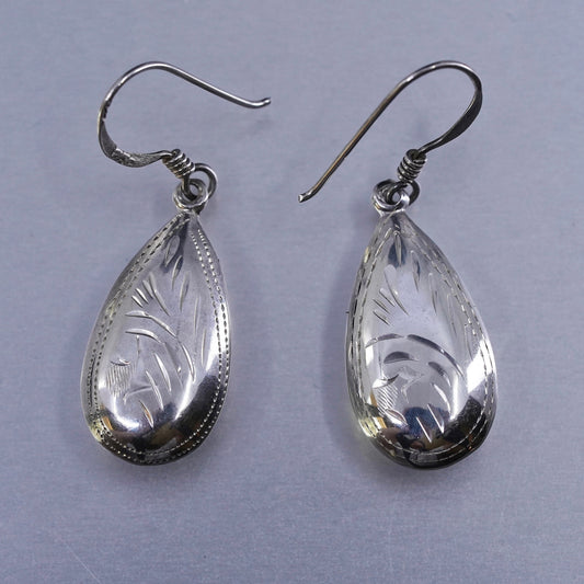 Vintage Sterling 925 silver handmade textured teardrop earrings