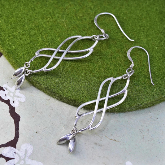 Vintage sterling silver handmade earrings, 925 twisted dangles