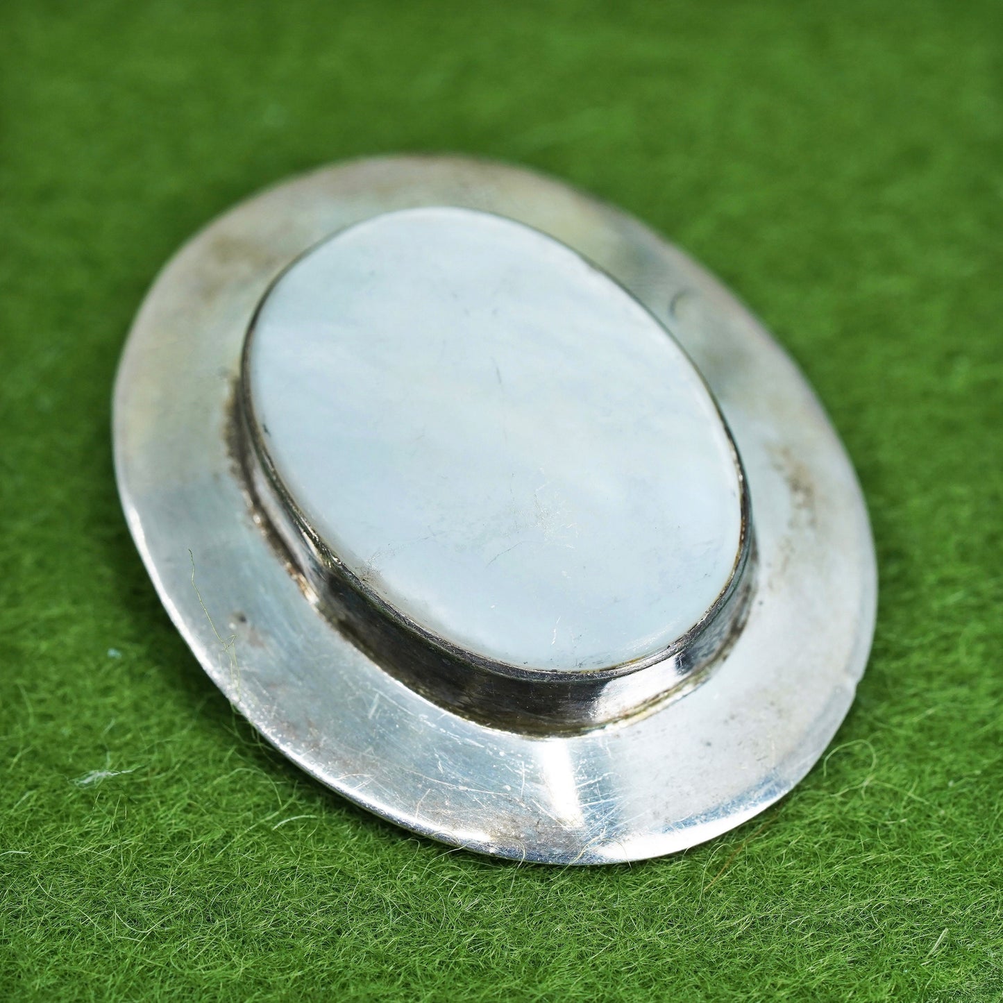 Mexican sterling 925 silver handmade oval brooch pendant with mother of pearl