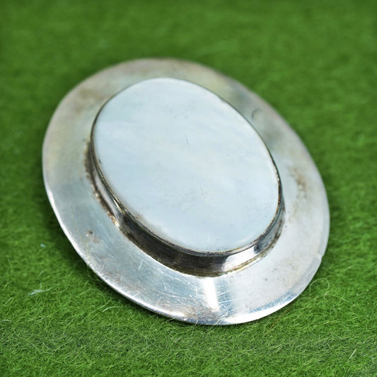 Mexican sterling 925 silver handmade oval brooch pendant with mother of pearl