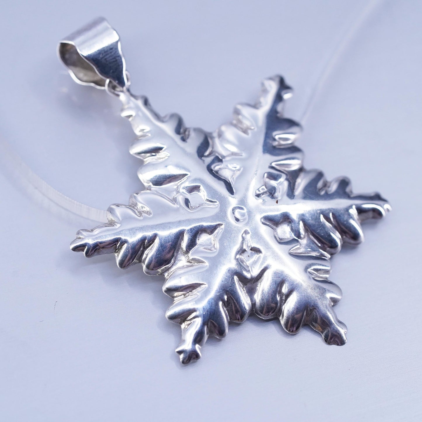 Vintage Sterling silver handmade charm, huge 925 puffy snowflake pendant