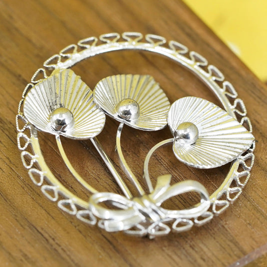 Vintage handmade sterling 925 silver leaf circle brooch