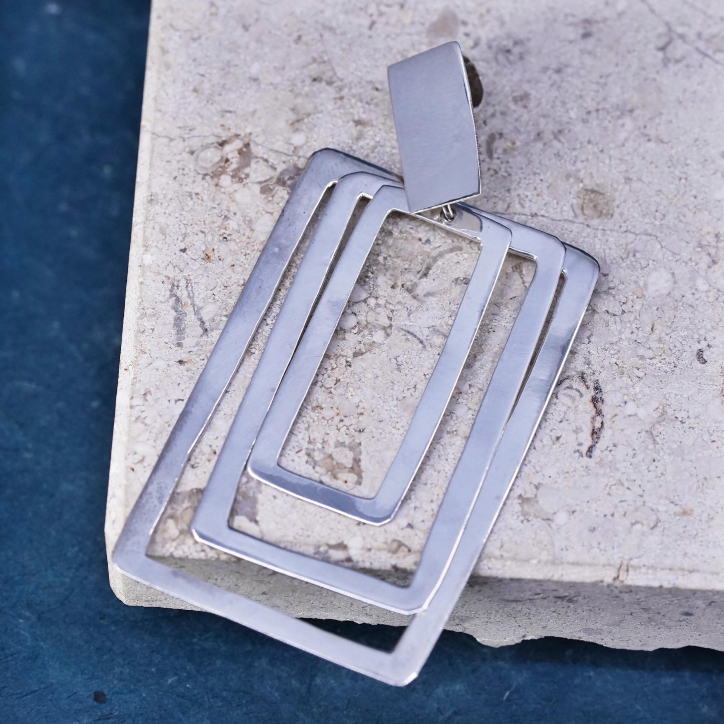 vintage Sterling silver handmade pendant, 925 triple rectangular pendant