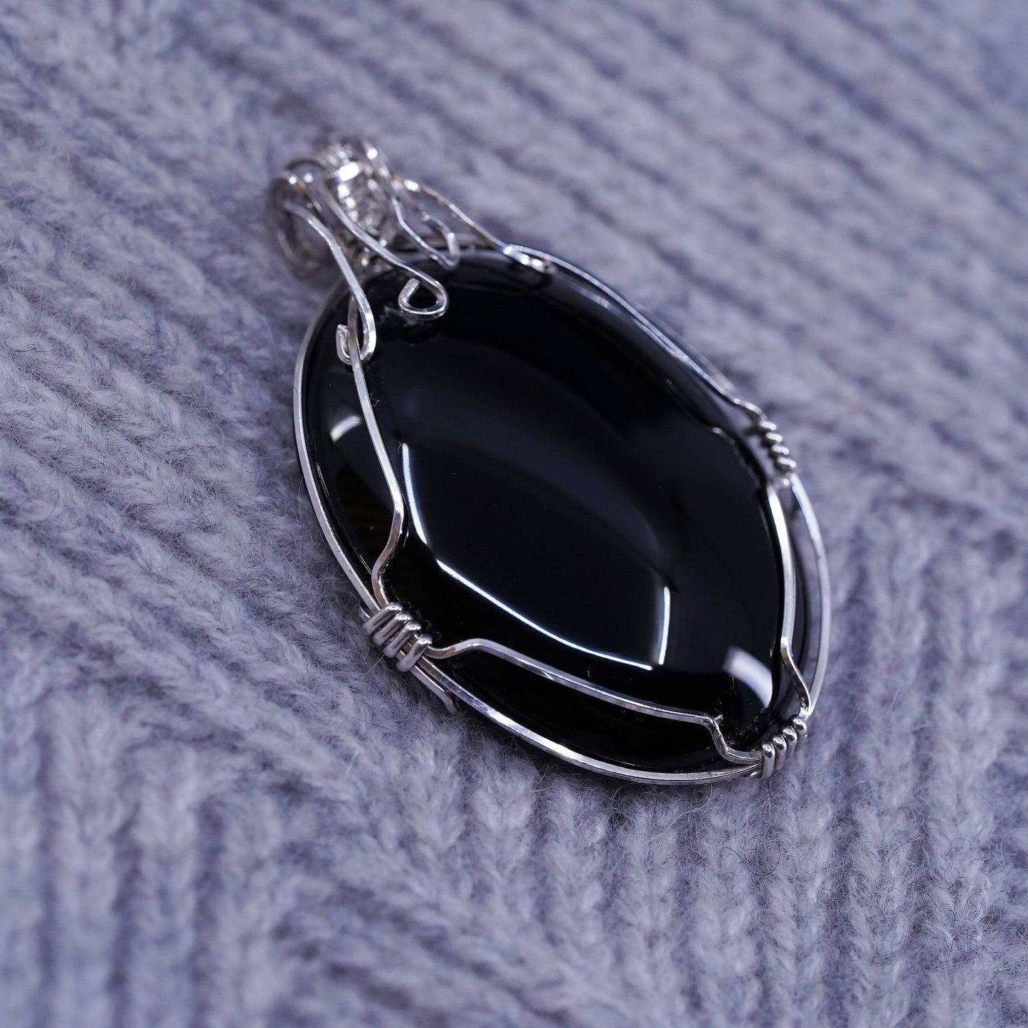 Vintage mexico sterling 925 silver handmade pendant with huge oval onyx