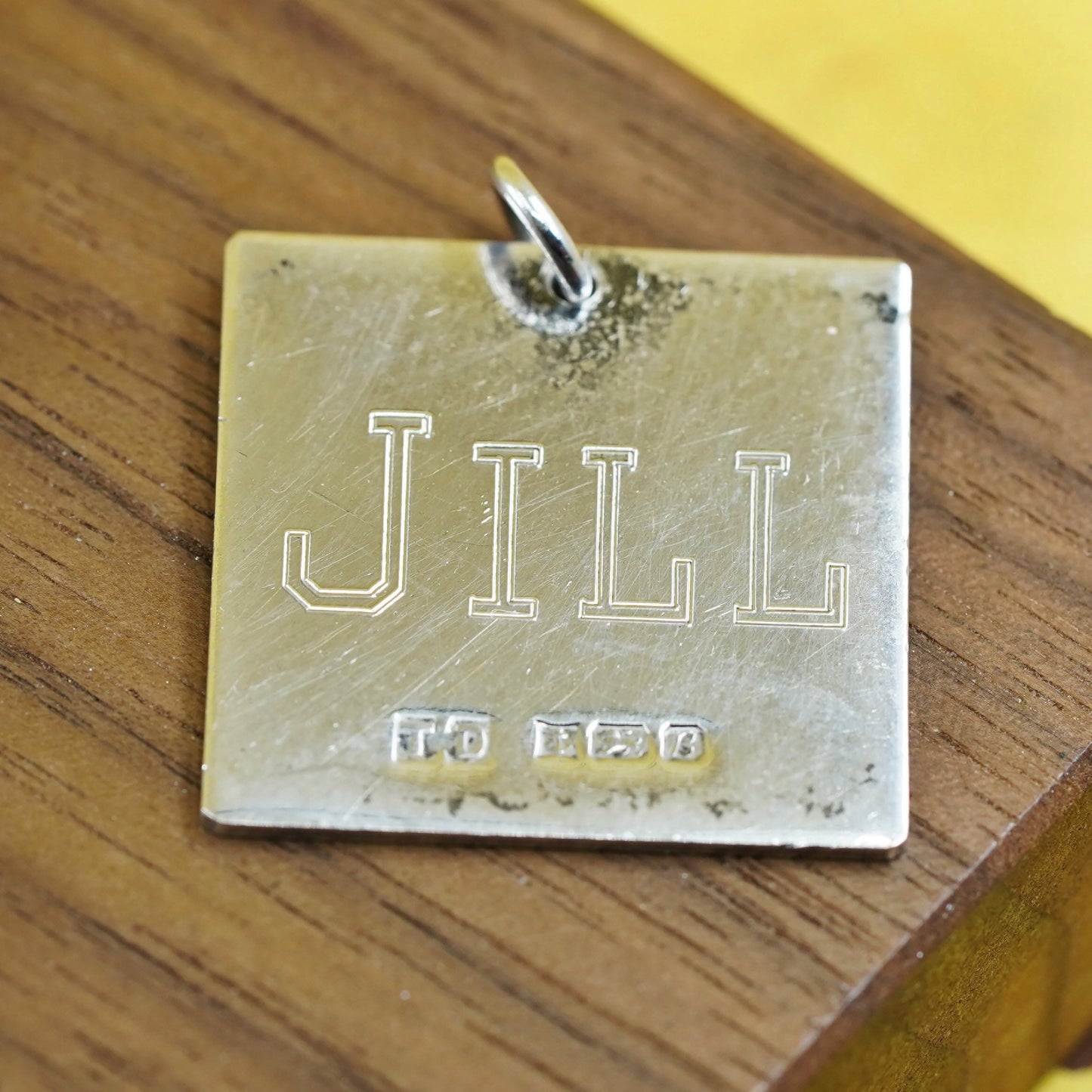 Vintage Sterling silver handmade pendant, 925 square engraved Jill