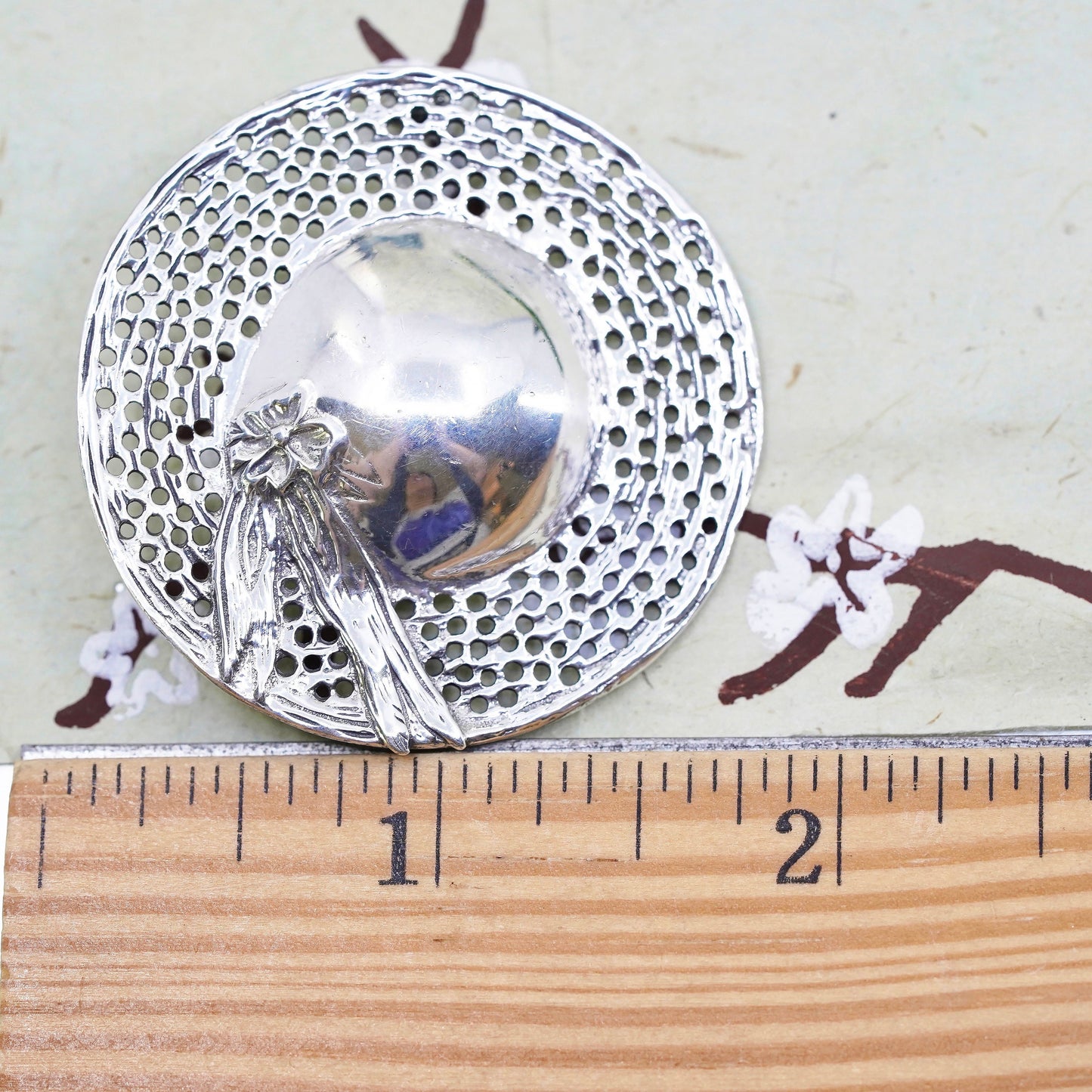 Vintage Sterling 925 Silver handmade Straw hat Pin, Brooch pendant