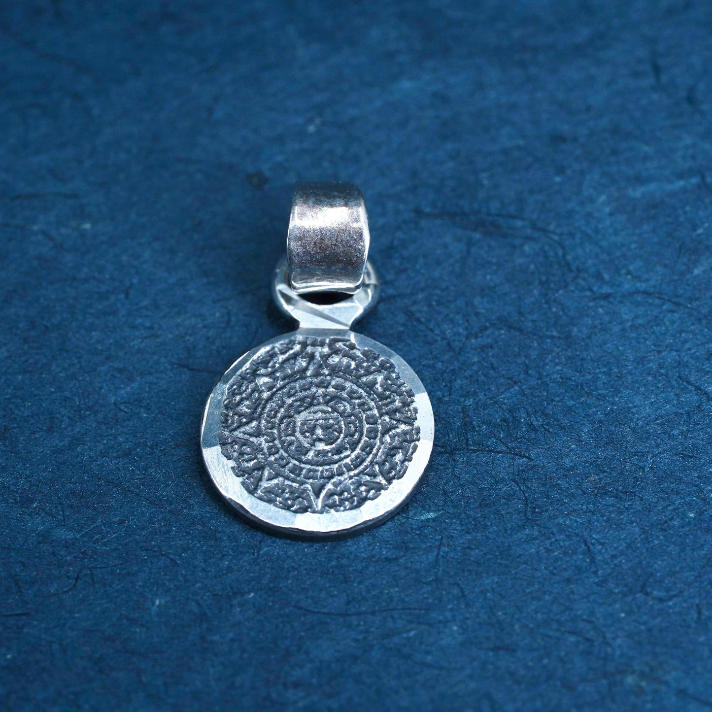 Vintage Sterling silver handmade pendant, solid 925 silver Mayan calendar