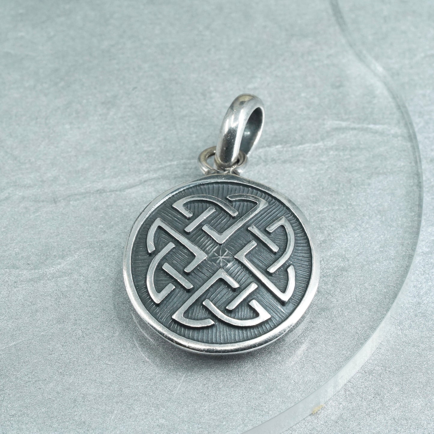 Vintage sterling 925 silver handmade Irish Celtic knot circle pendant