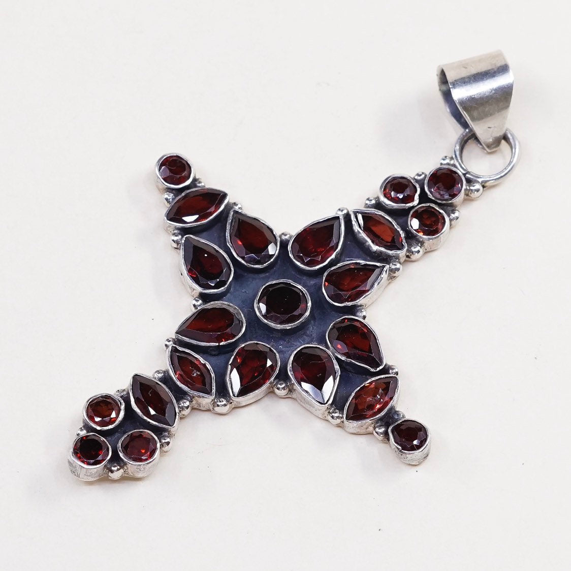 VTG Sterling silver handmade pendant, solid 925 silver with ruby cross pendant