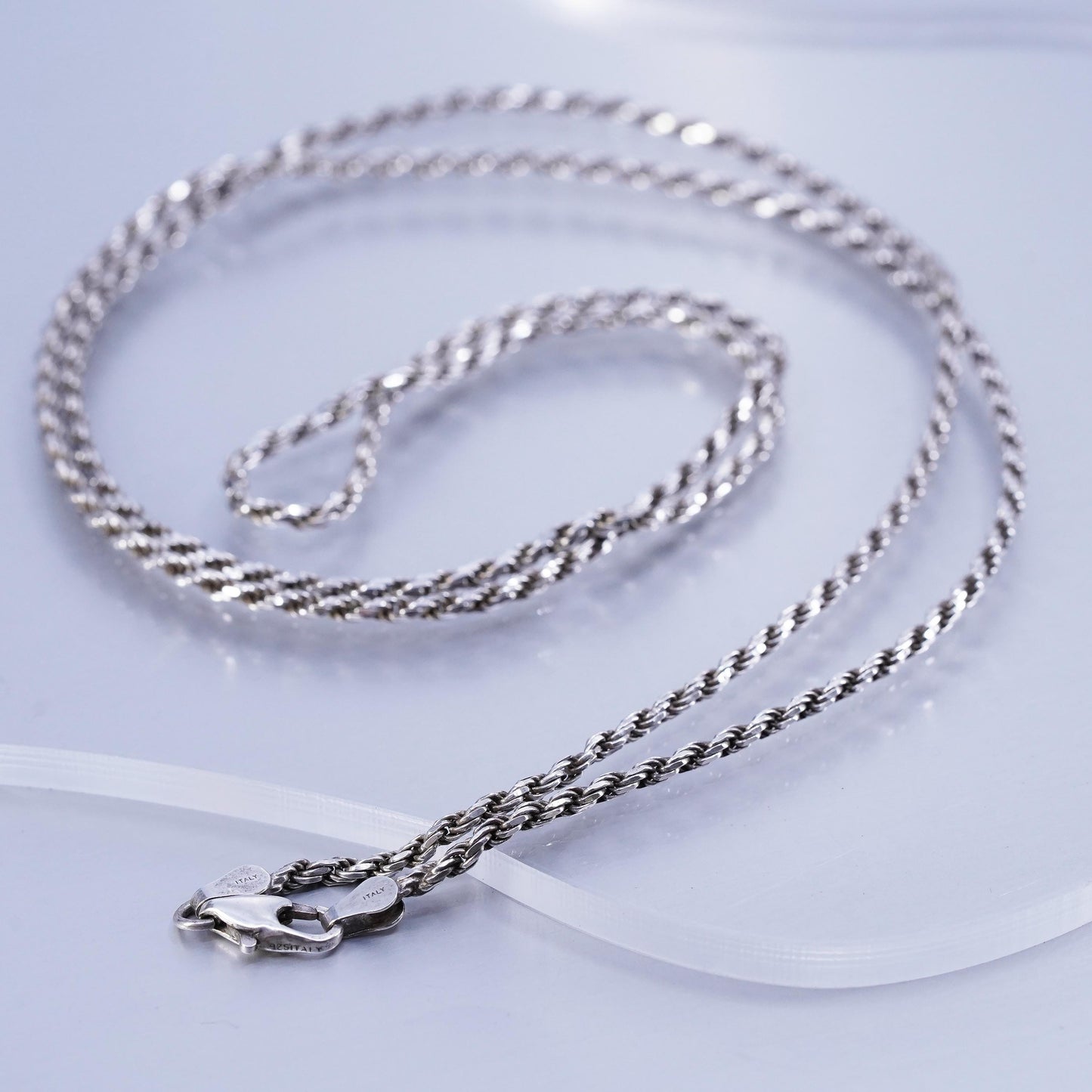 30” 2mm, vintage Sterling 925 silver bold rope chain necklace