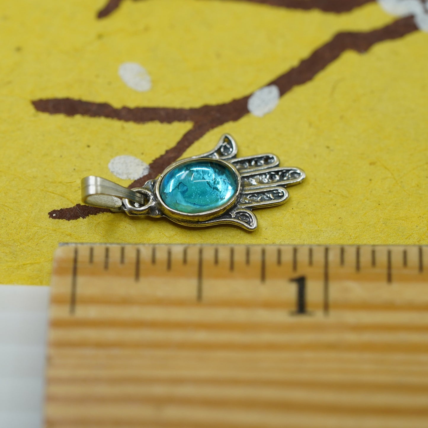 Vintage Sterling silver handmade pendant, 925 hand with blue glass, unique