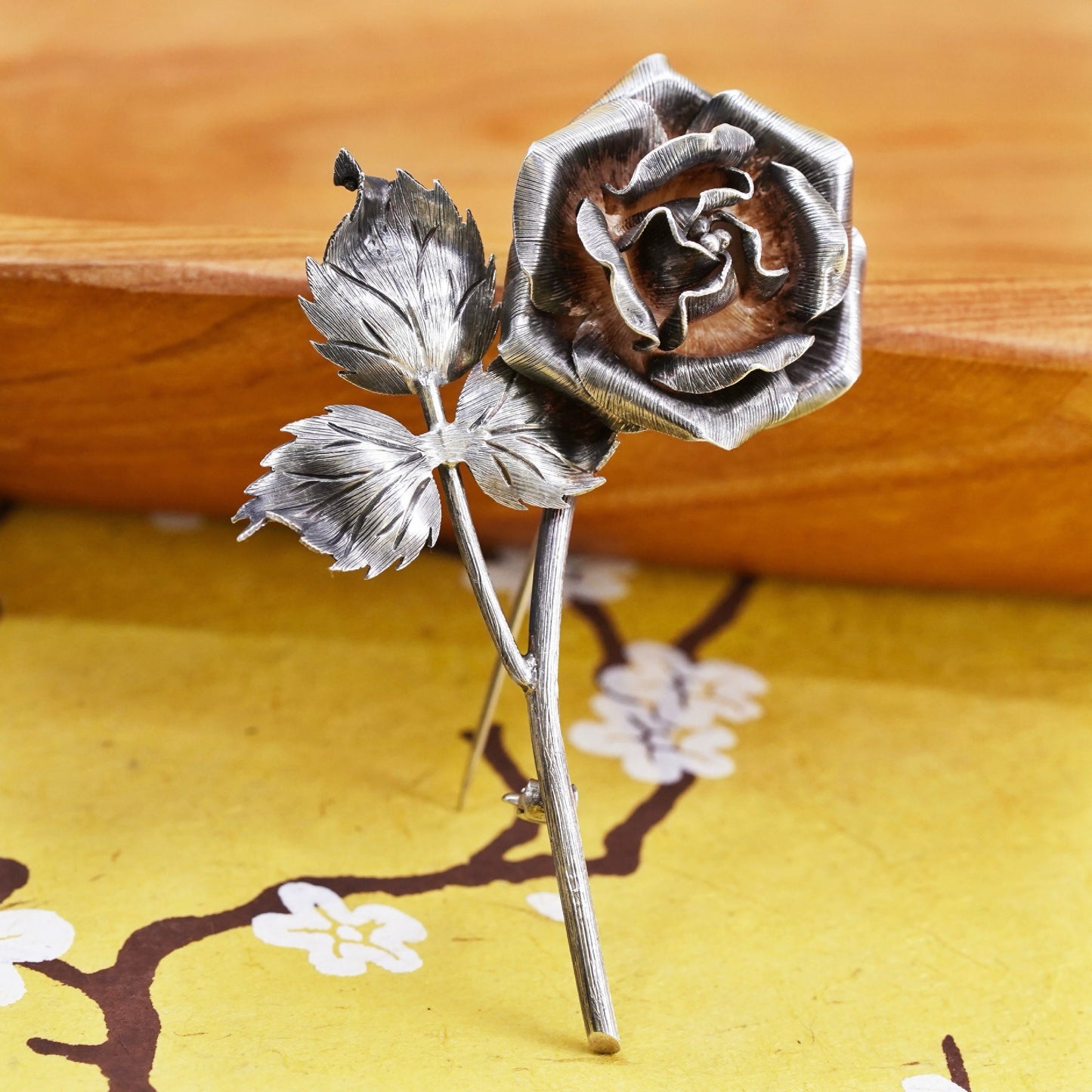 Vintage Mexican handmade sterling 925 silver rose flower brooch