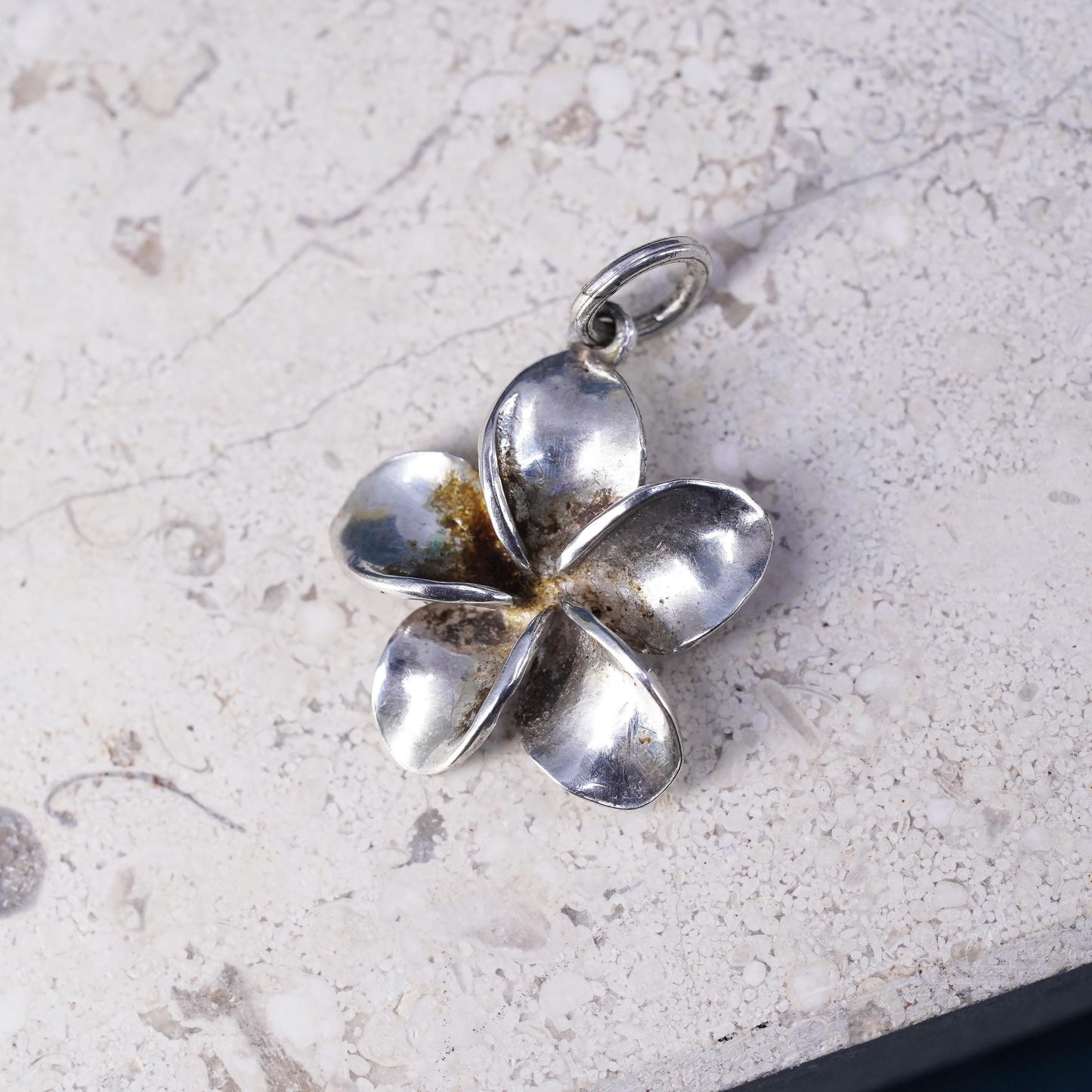 Vintage Sterling silver handmade pendant, 925 plumeria flower