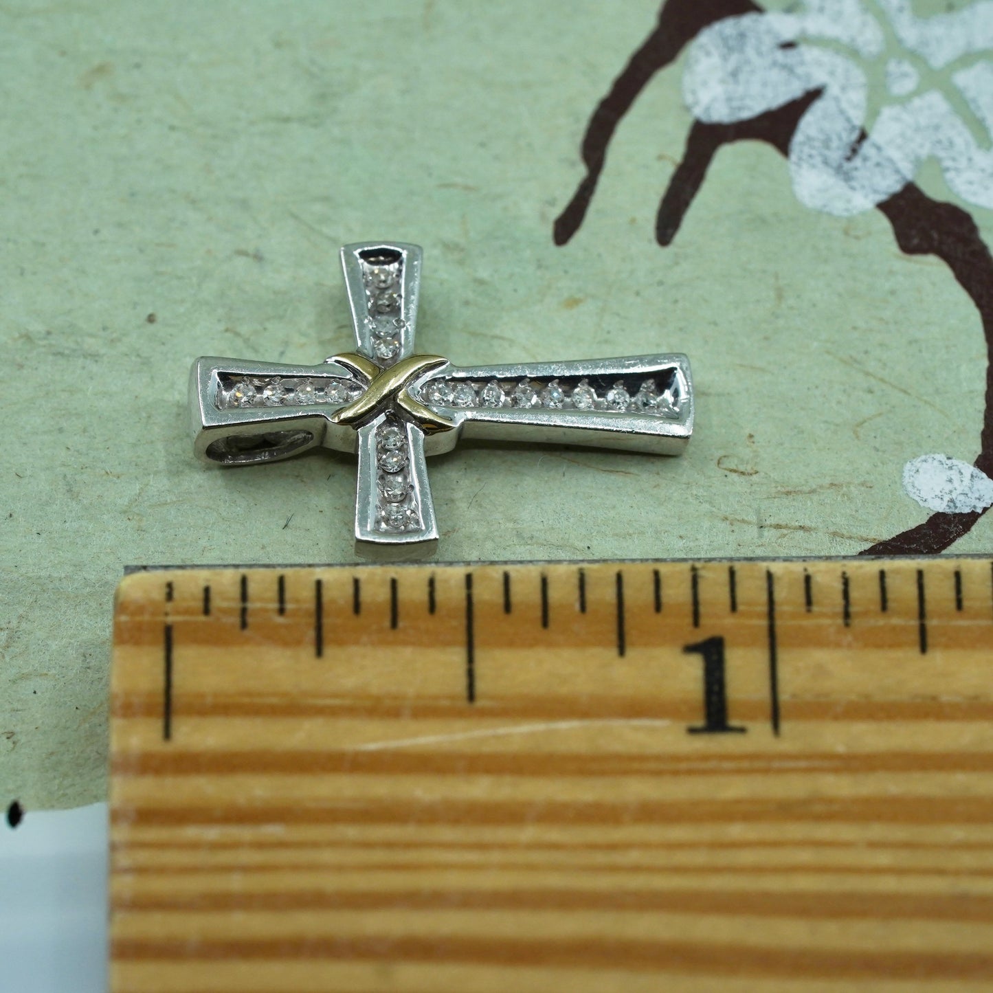 Vintage sterling silver pendant, 925 cross handmade pendant with Cz