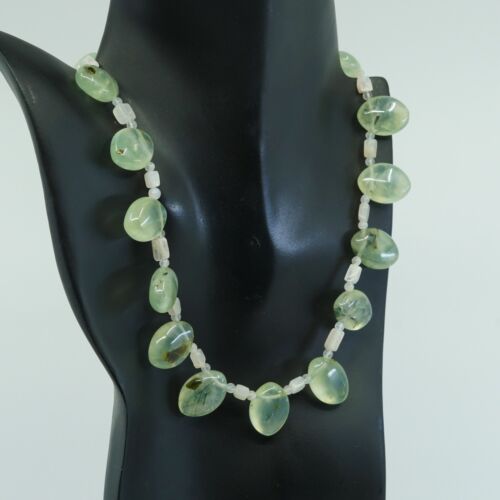 16”, designer Sterling Silver 925 necklace w/ nugget jade W/ Moonstone