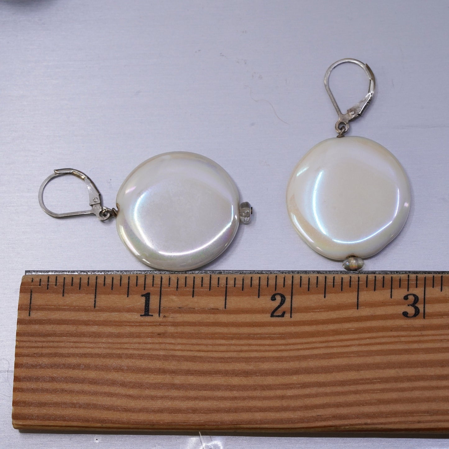 Vintage Sterling 925 silver handmade earrings with white mother of pearl