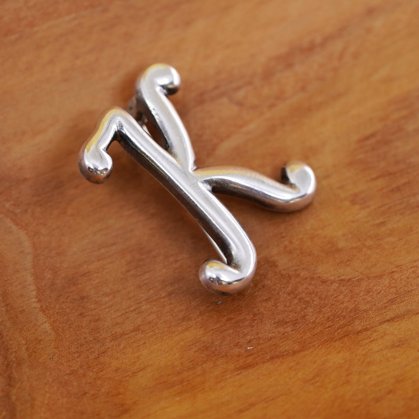 Vintage handmade sterling 925 silver brooch with initial letter “K”