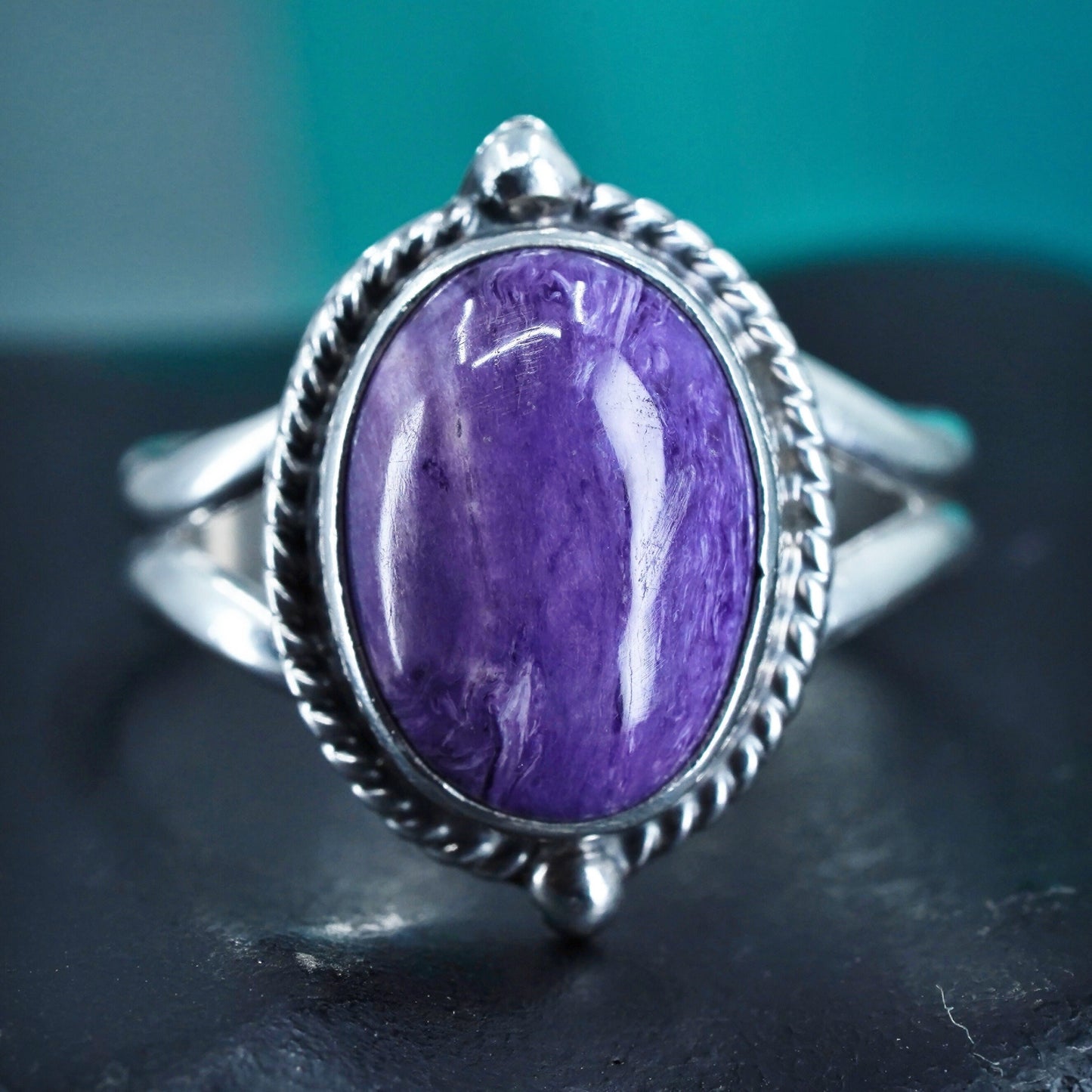 Size 9, Native American BKF Burt Francisco Sterling 925 silver ring purple jade