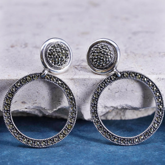 Vintage Judith Jack Sterling 925 silver handmade earrings w/ circle marcasites