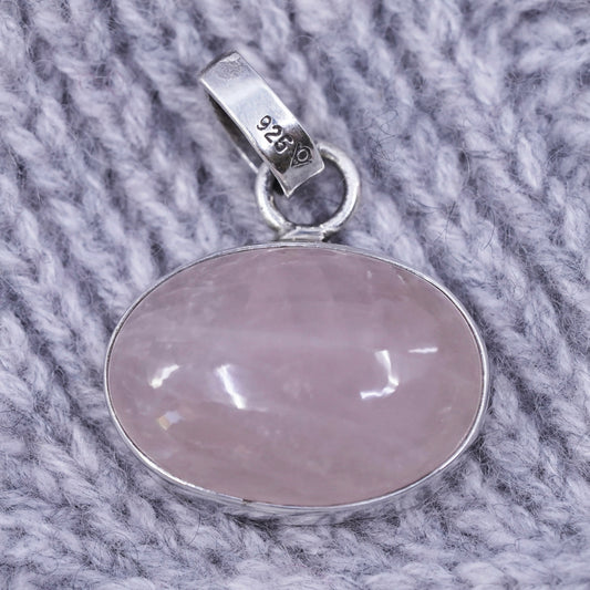 Vintage designer sterling silver 925 handmade pendant with rose pink Quartz