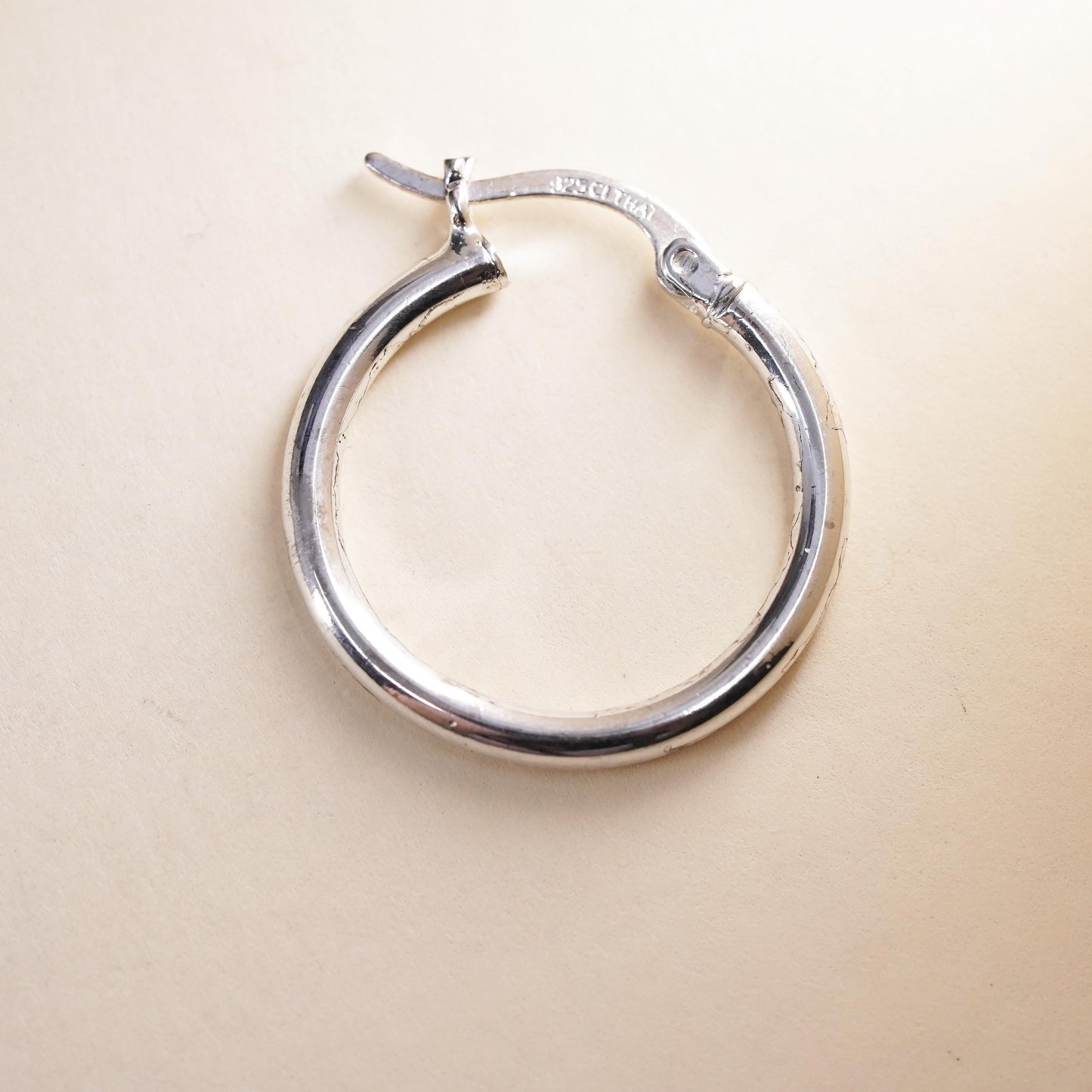 1", Vintage sterling silver loop single earring, minimalist primitive hoop