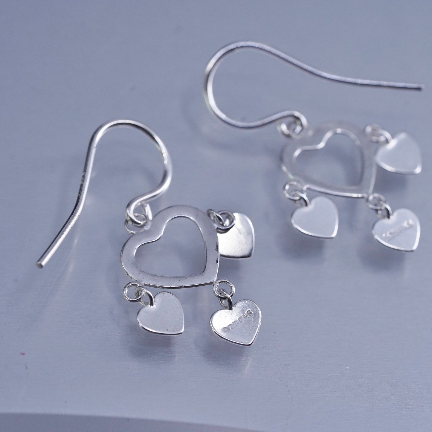 Vintage Sterling 925 silver handmade heart earrings