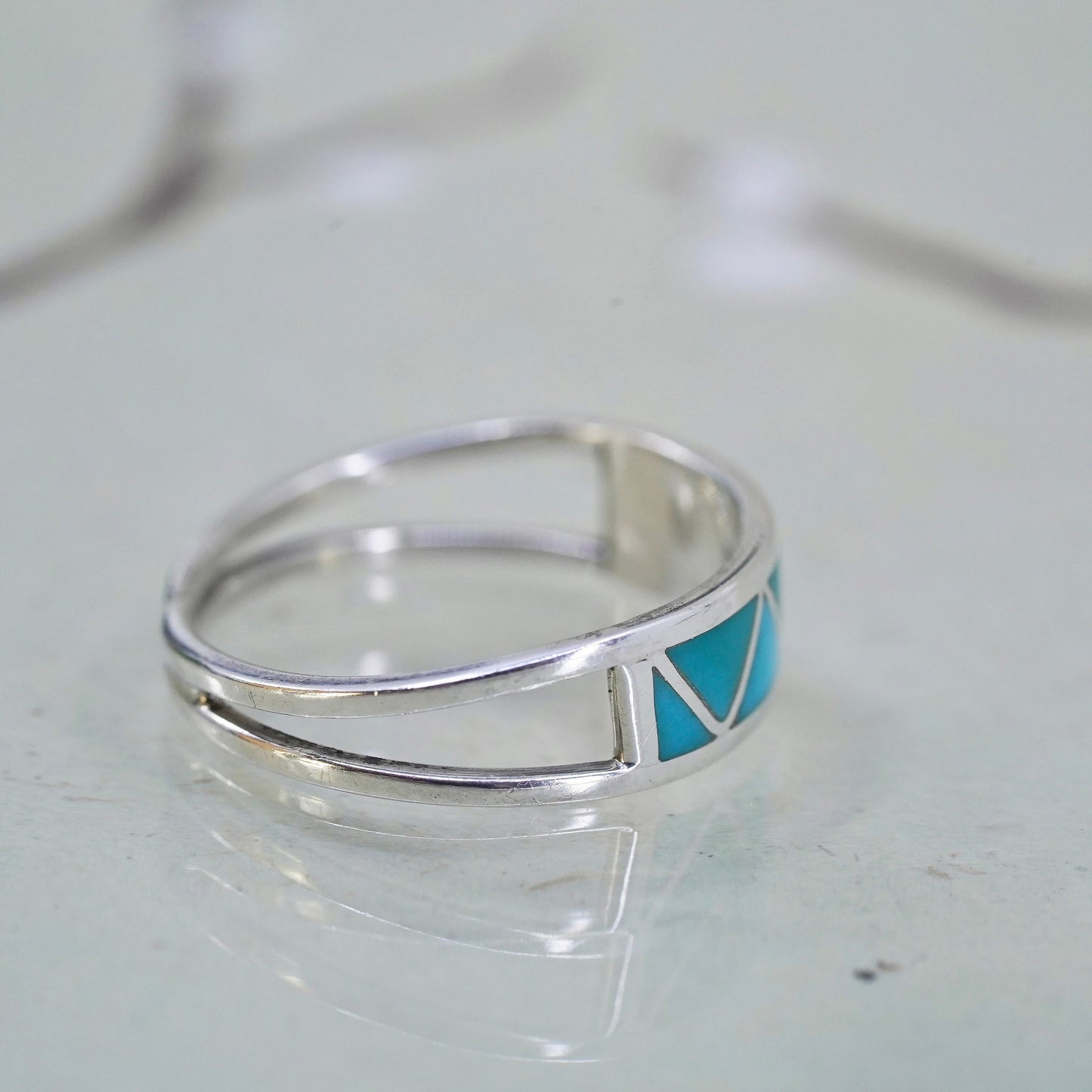 Size 6, Jason & Pearl Sterling silver ring, 925 zig zag band turquoise, Zuni