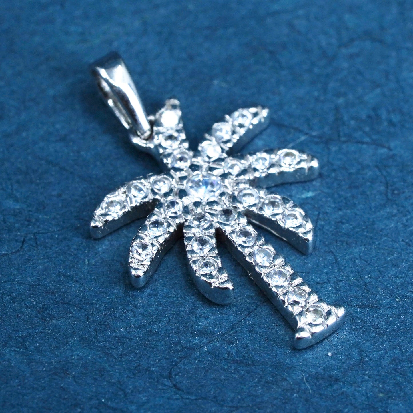 Vintage Sterling silver pendant, 925 palm tree with cluster Cz