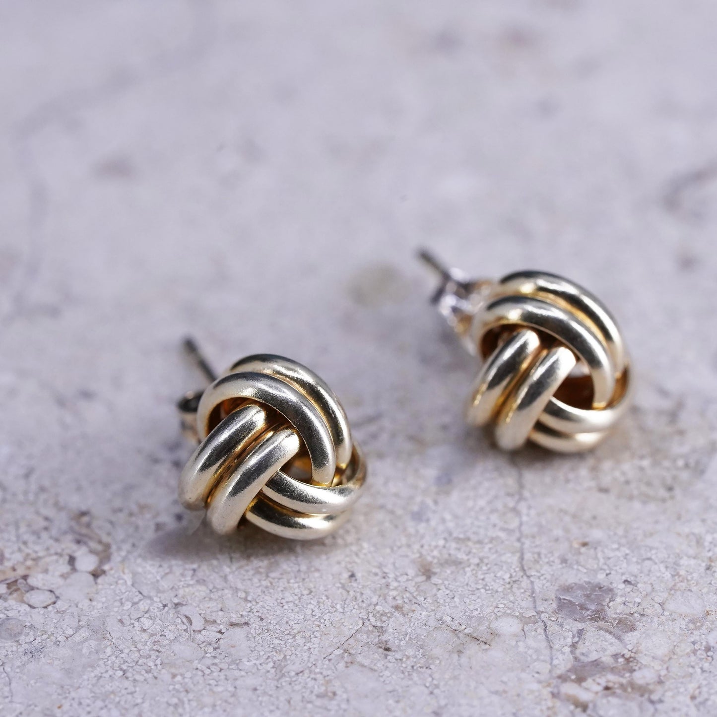 Vintage vermeil gold over Sterling silver handmade earrings, 925 entwined studs