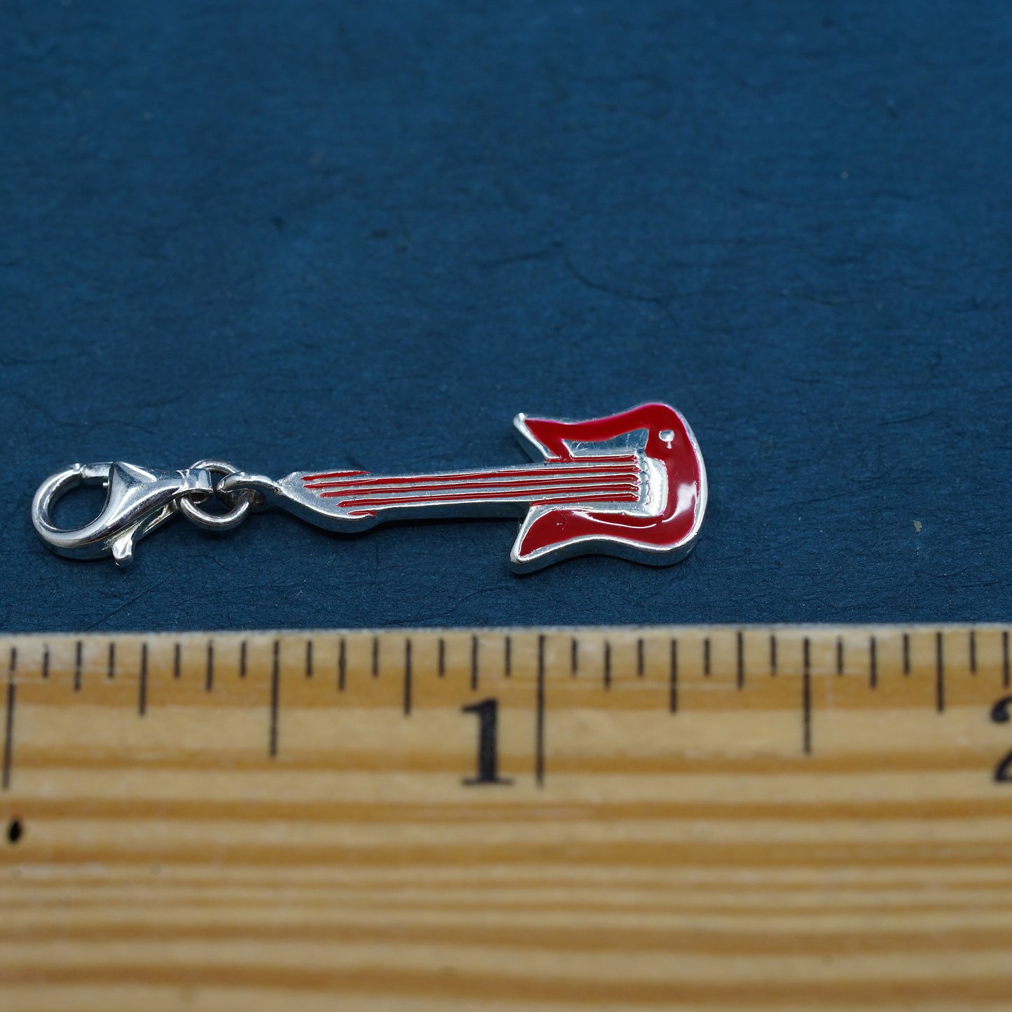 Vintage Sterling silver handmade pendant, 925 guitar with red enamel