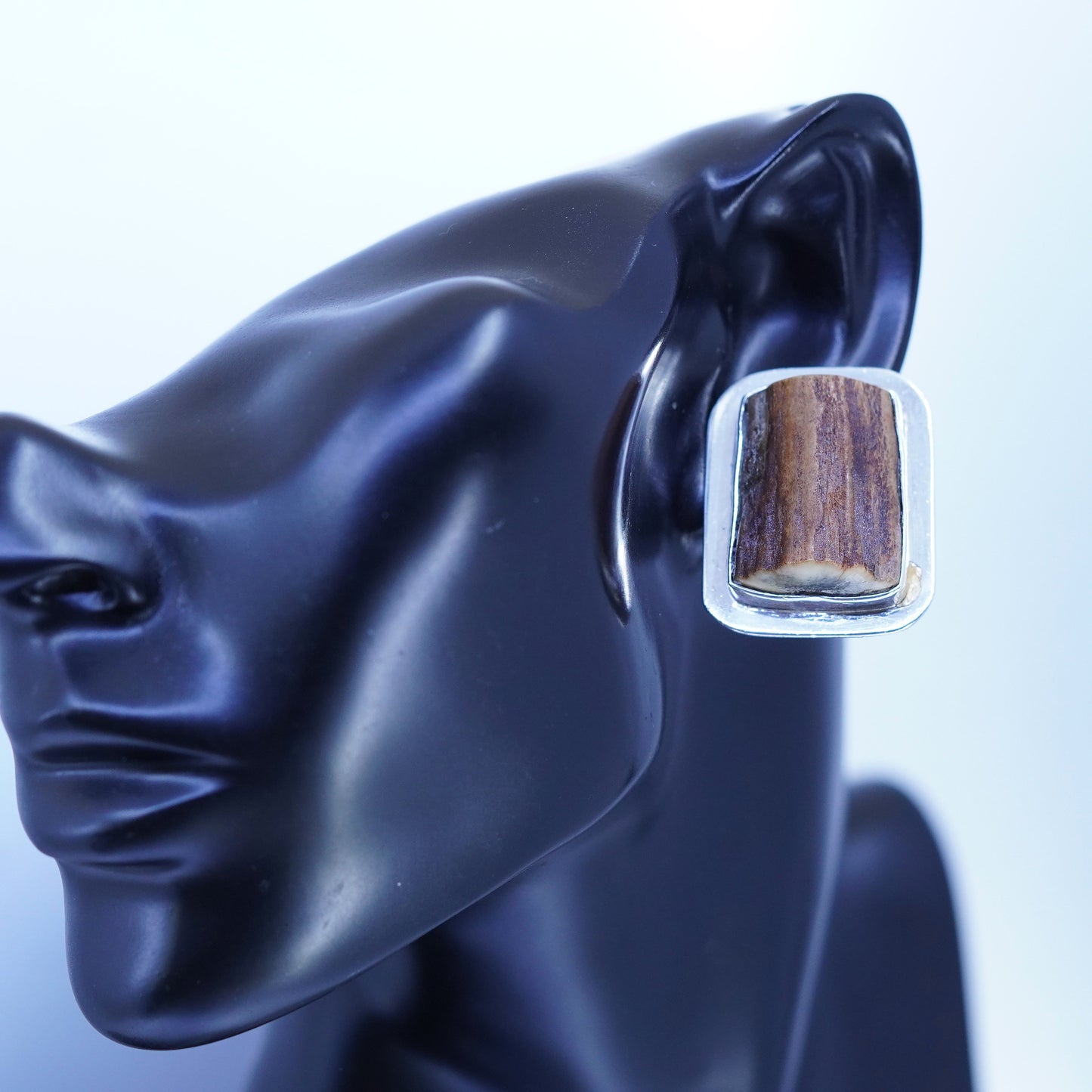 Designed by RKR modern Sterling silver earrings, 925 studs with fossil wood