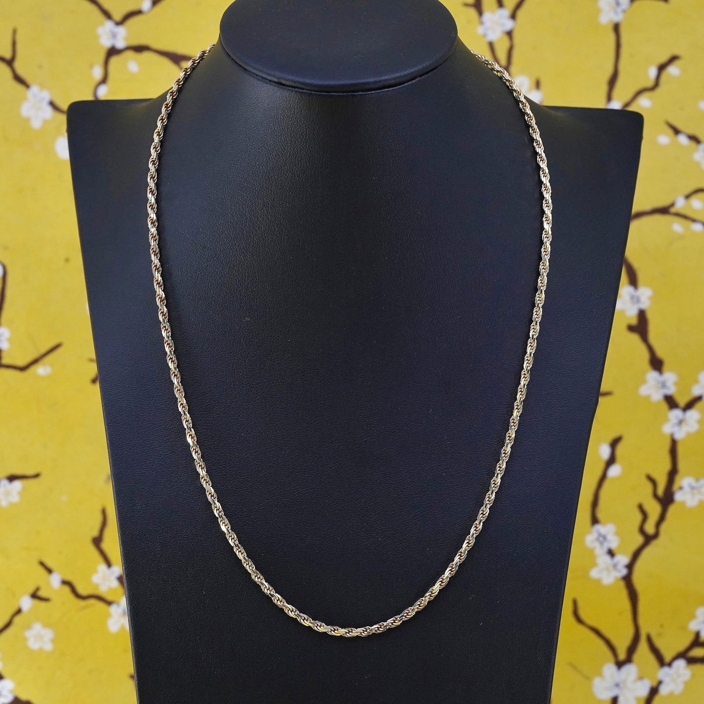 20" vermeil gold over Sterling silver necklace, Italy 925 diamond rope chain